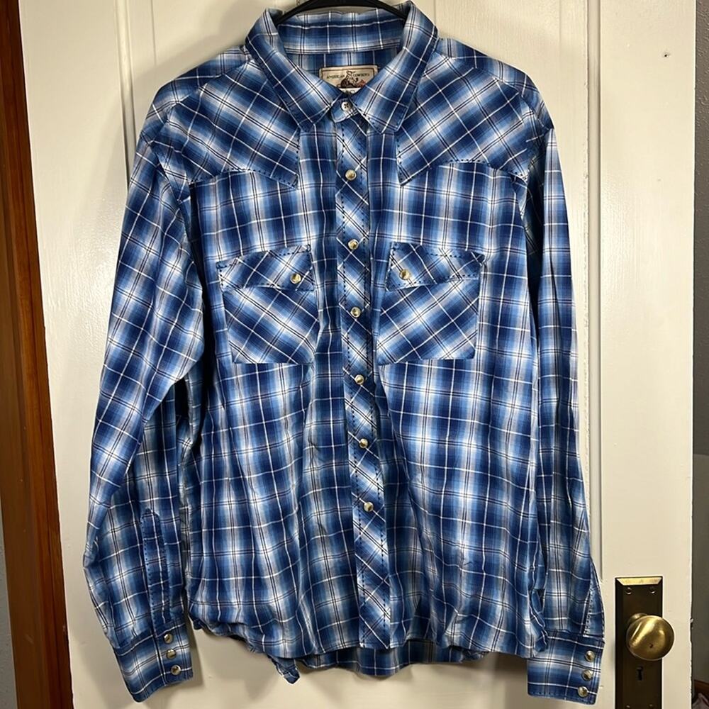 Wrangler Men XL button down shirt American Cowboys Western Stitching Snap Cotton